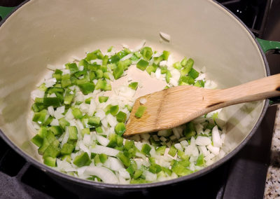 Cooking onion and green pepper
